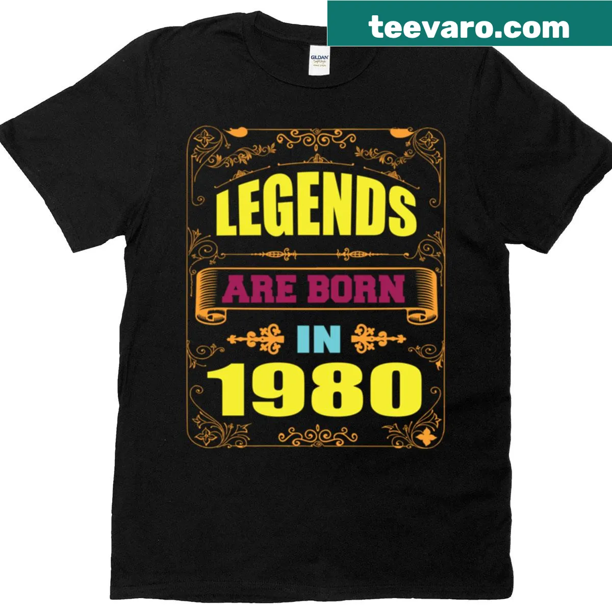 Humorous T-shirt celebrating those born in 1980. — on a men's t-shirt
