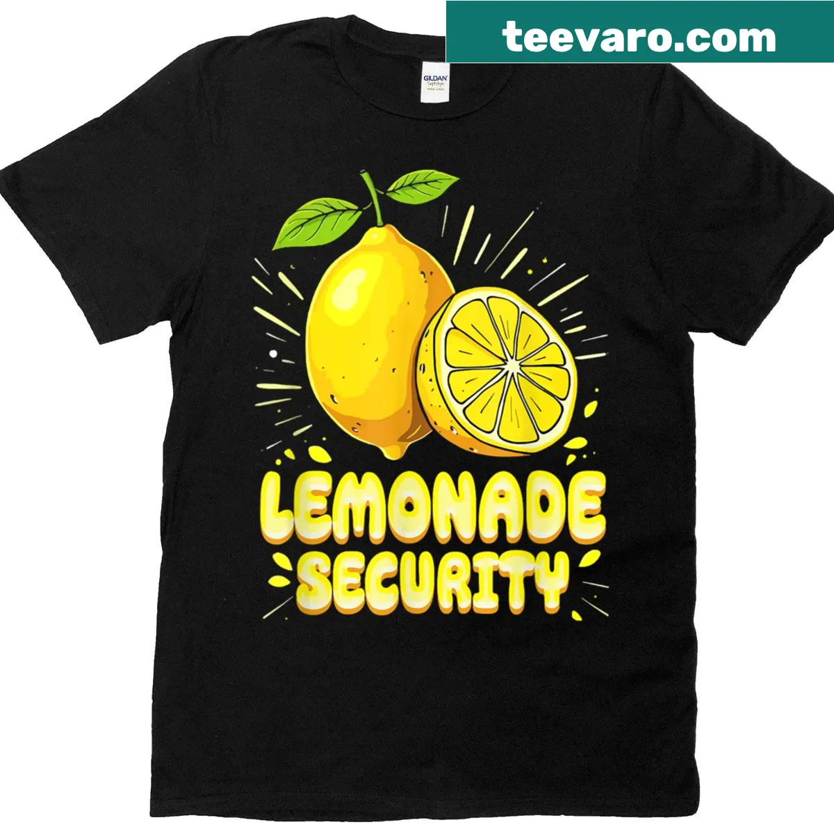 Funny kids' T-shirt with cartoon lemonade stand security graphic — on a men's t-shirt