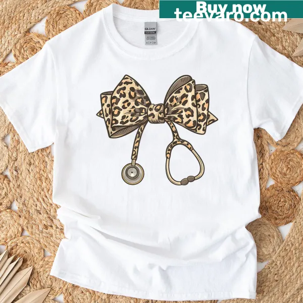 Leopard print T-shirt featuring a stethoscope graphic for nurses