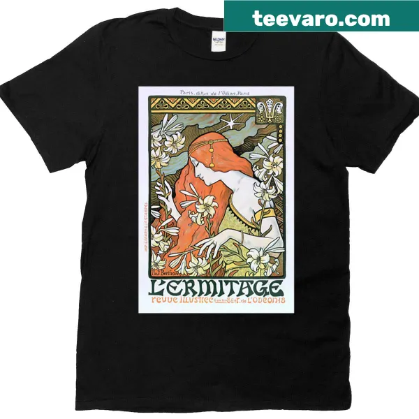 Artistic T-shirt featuring design inspired by Paul Berthon's 1897 work