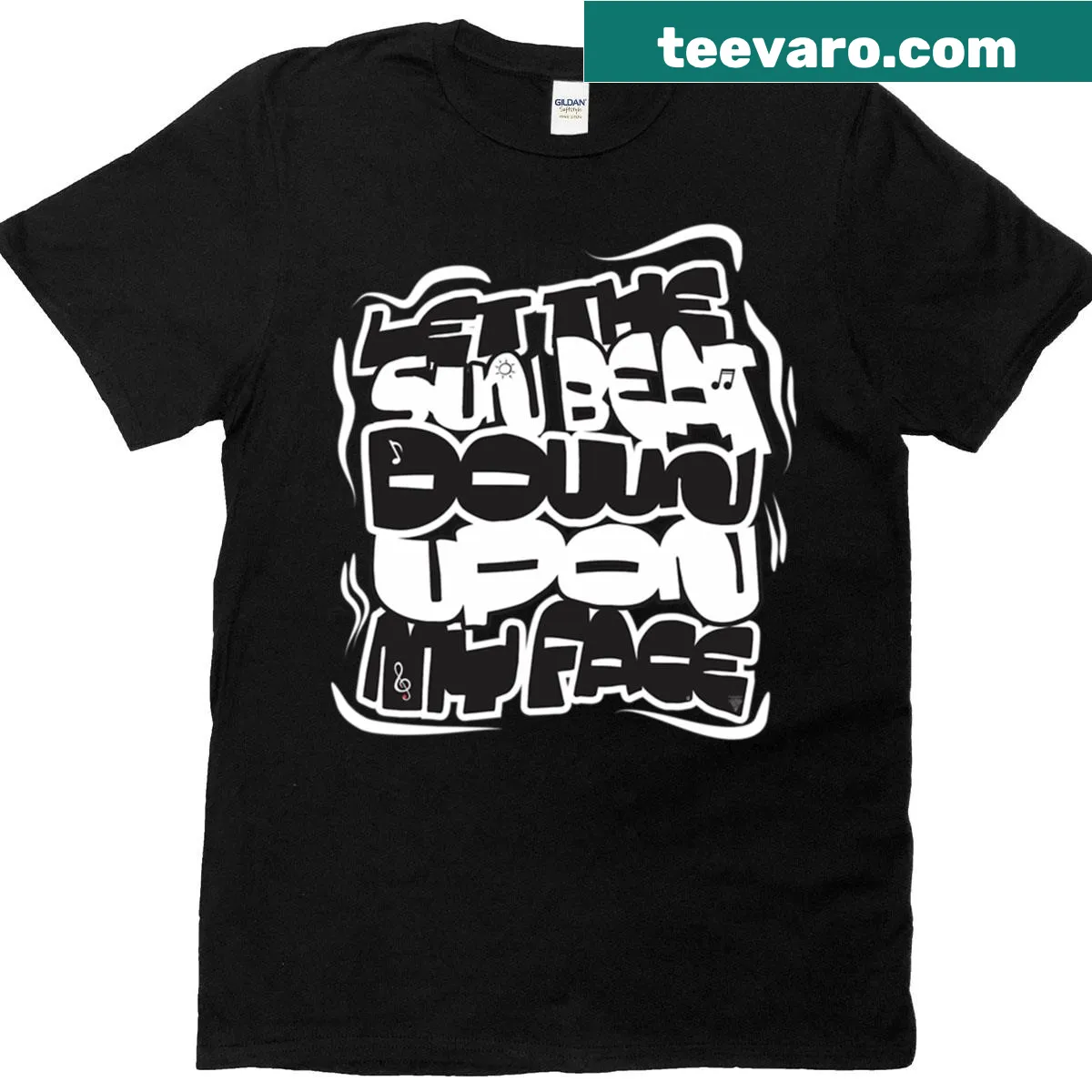 Rock music-themed T-shirt with bold graphics and text — on a men's t-shirt