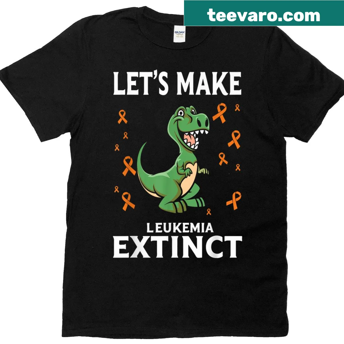 Dinosaur-themed t-shirt with 'Lets Make Leukemia Cancer Extinct' text — on a men's t-shirt