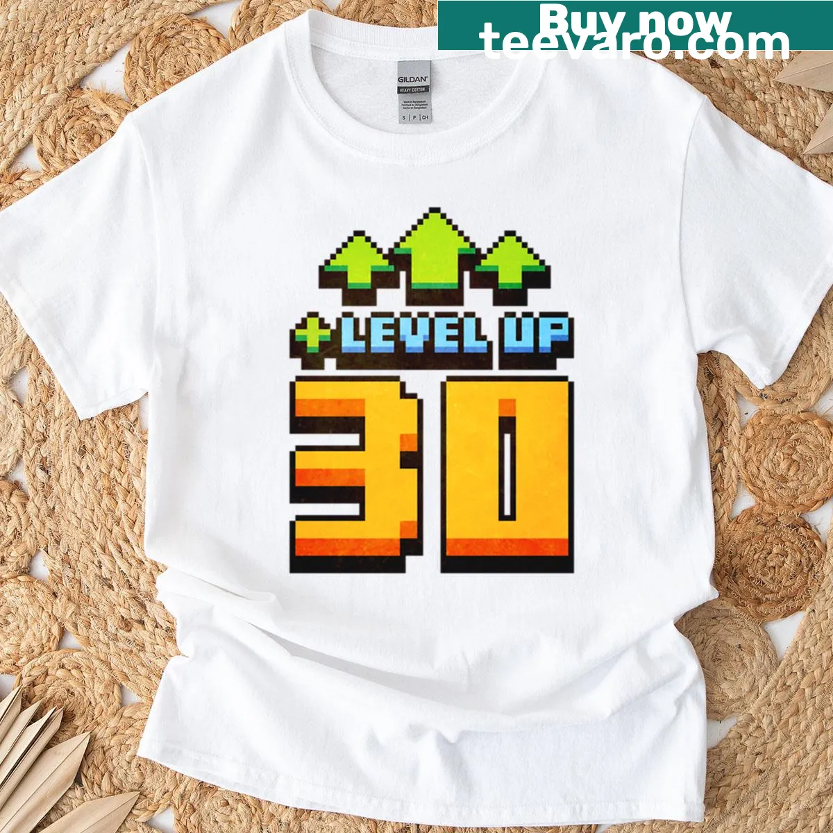 Pixel art t-shirt with 'Level Up 30' text for a birthday — on a men's t-shirt