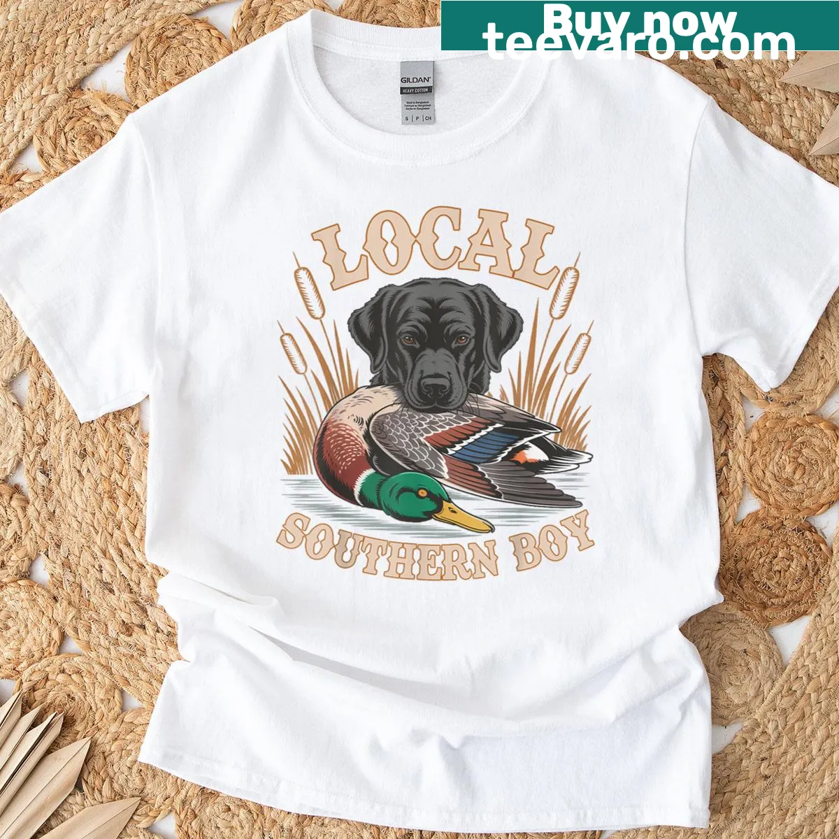 Vintage t-shirt celebrating Southern hunting and black labs — on a men's t-shirt