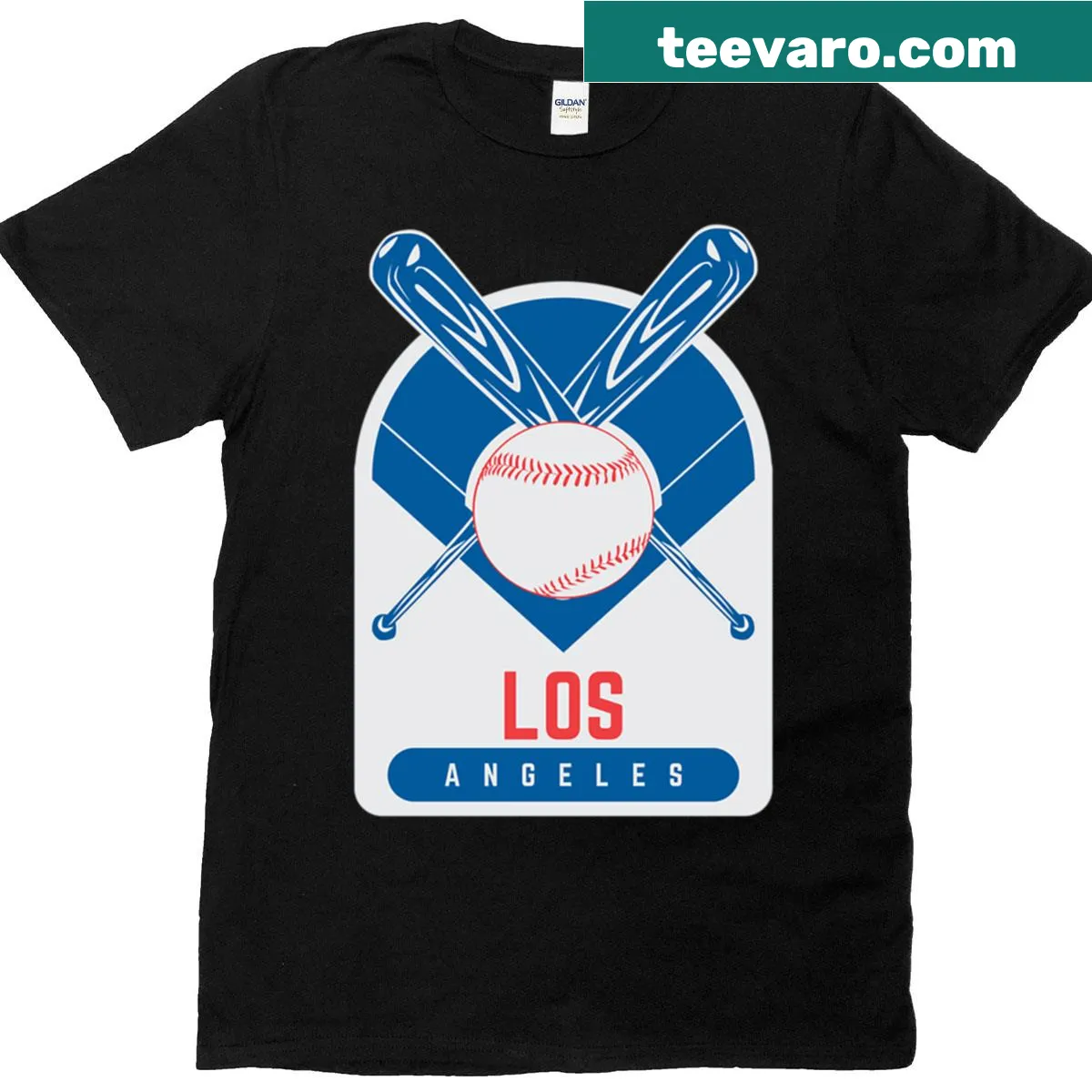 Illustrated T-shirt featuring the Los Angeles Dodgers logo — on a men's t-shirt