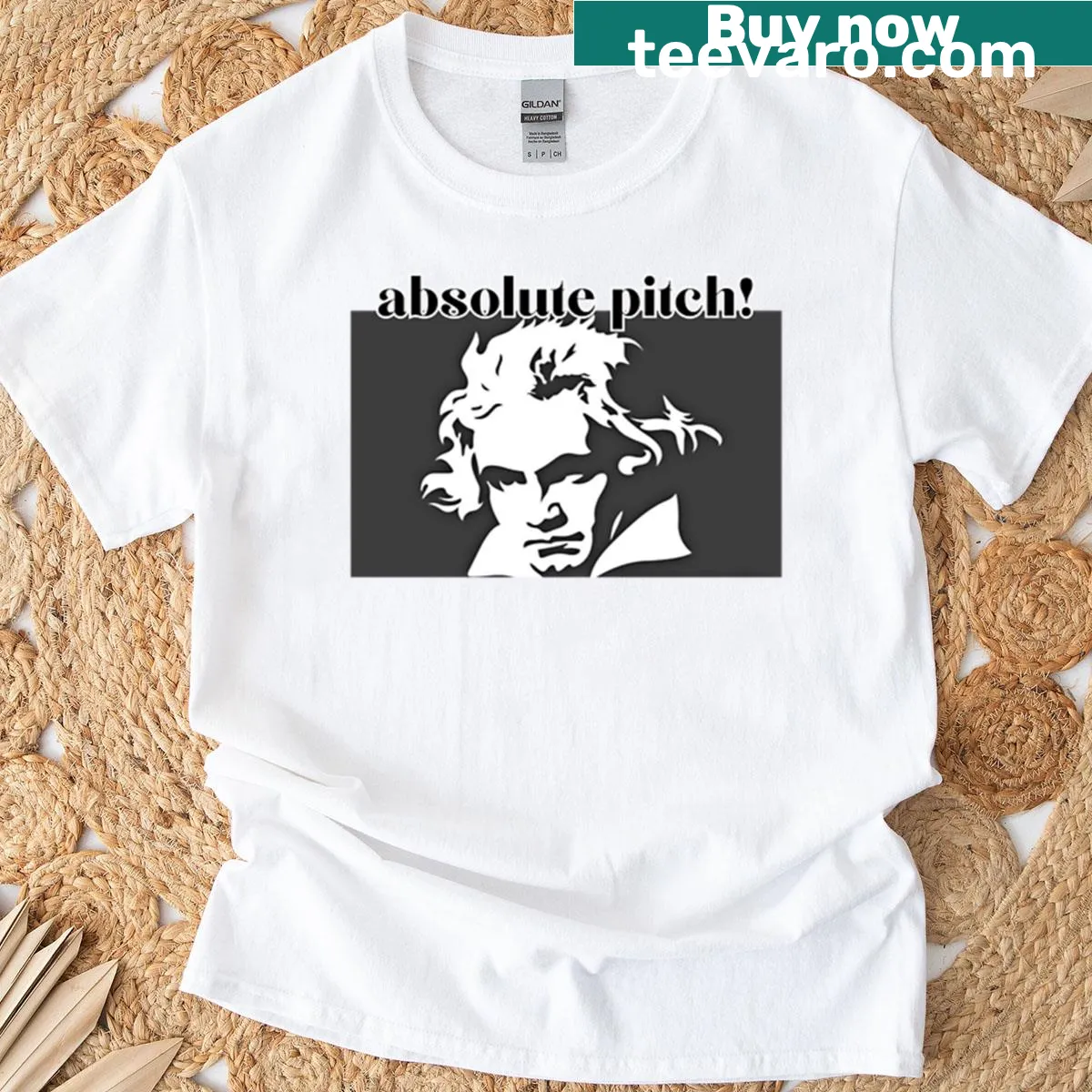 Oversized t-shirt featuring 'Absolute Pitch' text in tribute to Beethoven — on a men's t-shirt