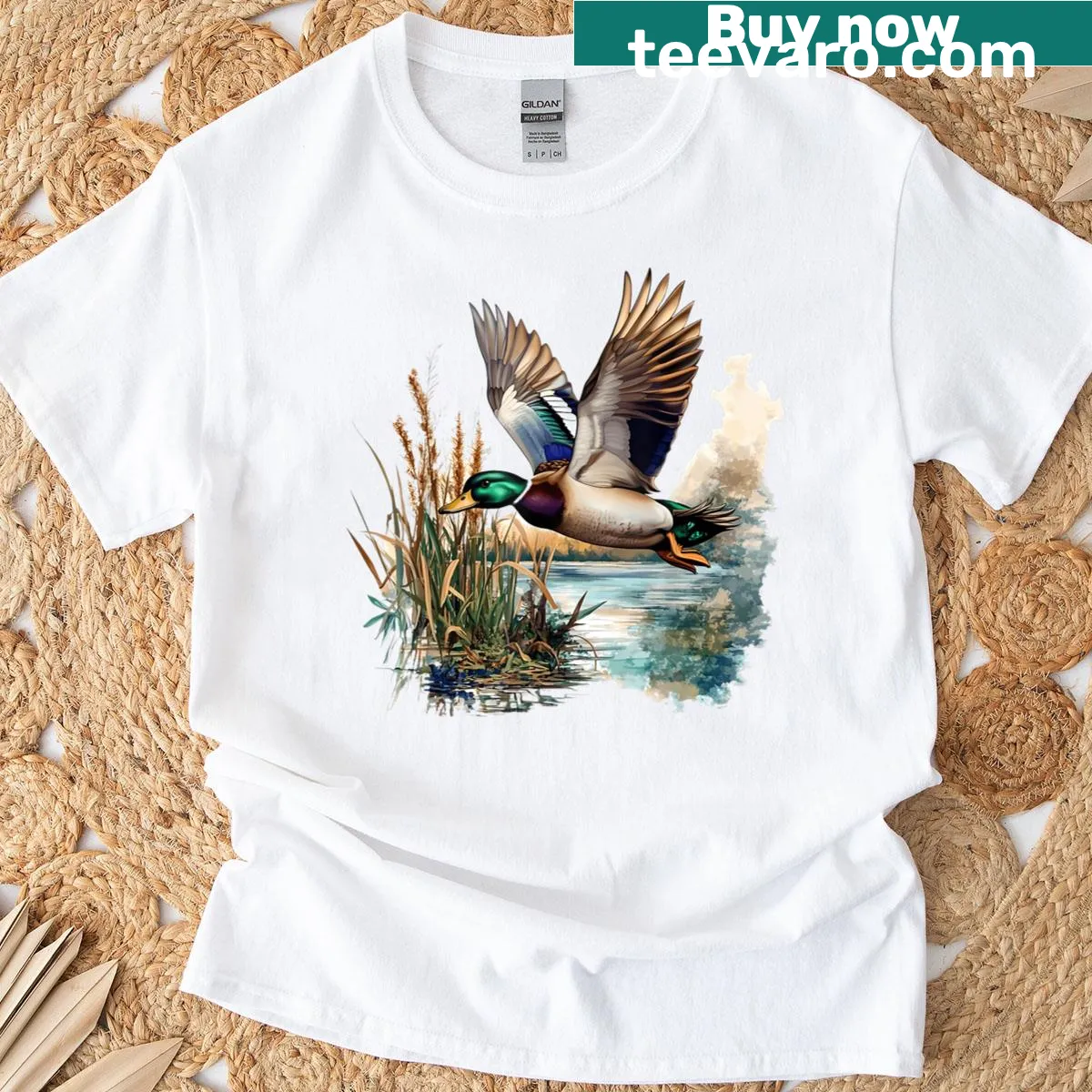 Vintage graphic t-shirt with a mallard duck for hunters — on a men's t-shirt