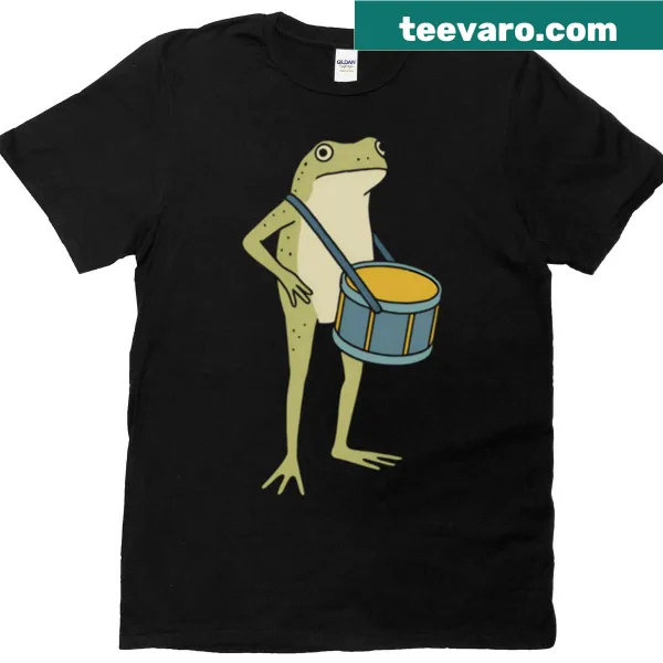 Oversized T-shirt featuring a cartoon frog marching playfully