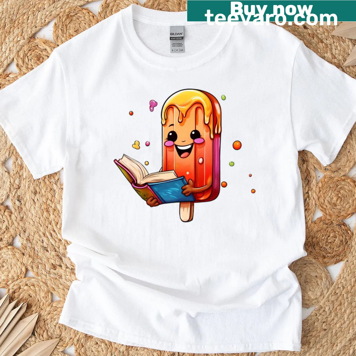 Oversized t-shirt with whimsical art of a melted ice-cream popsicle — on a men's t-shirt