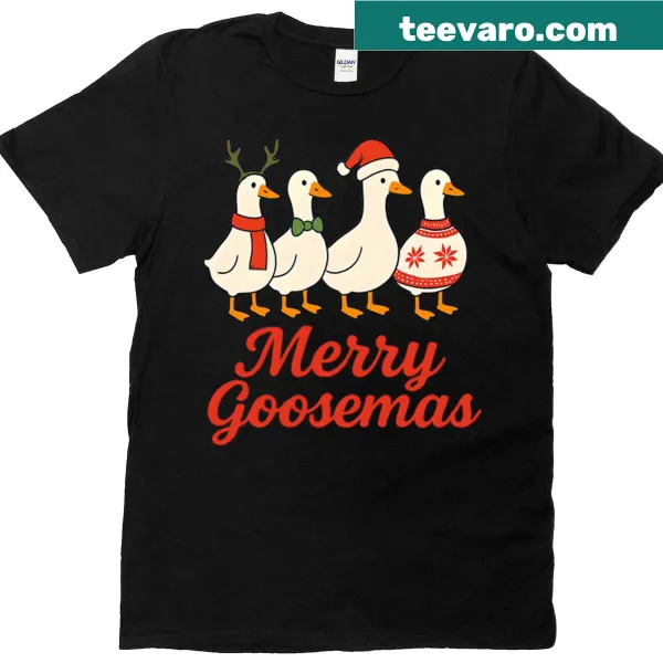Oversized T-shirt with the text 'Merry Goosemas' and illustration of geese