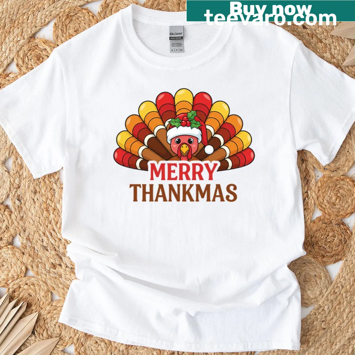 Funny holiday t-shirt featuring Merry Thankmas design — on a men's t-shirt