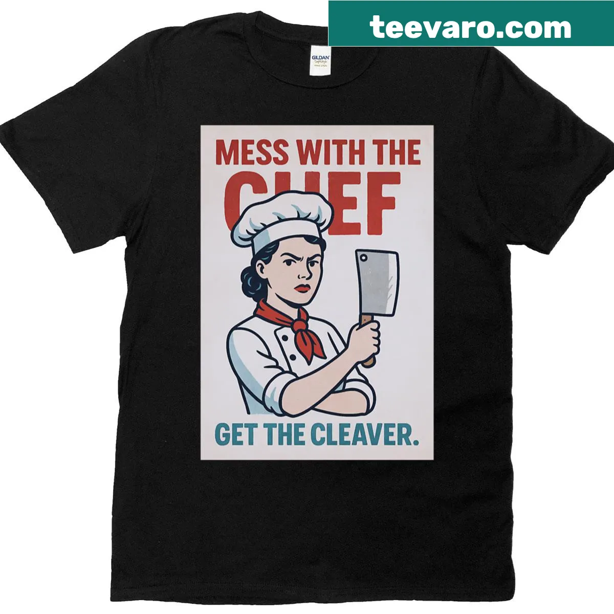 Funny chef graphic T-shirt with cleaver illustration — on a men's t-shirt