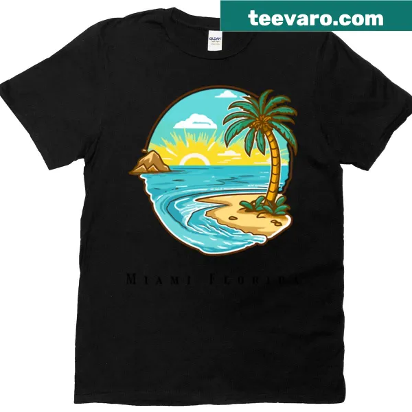 Miami Beach Florida T-shirt with palm trees and ocean waves design