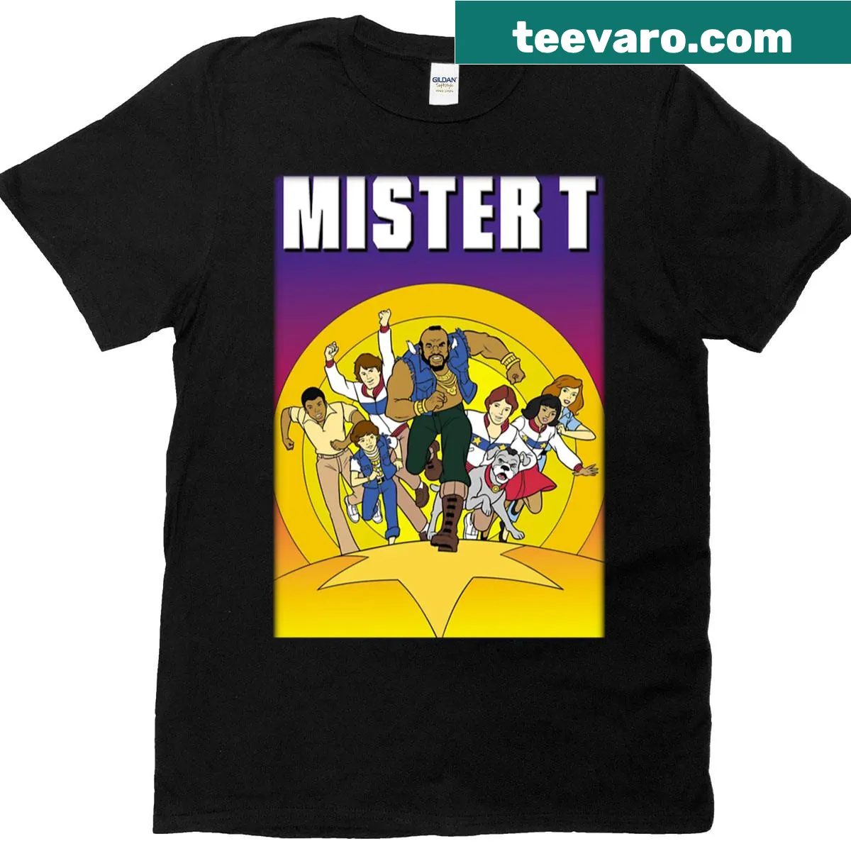 Oversized Mister T t-shirt with a vintage look and bold graphics. — on a men's t-shirt