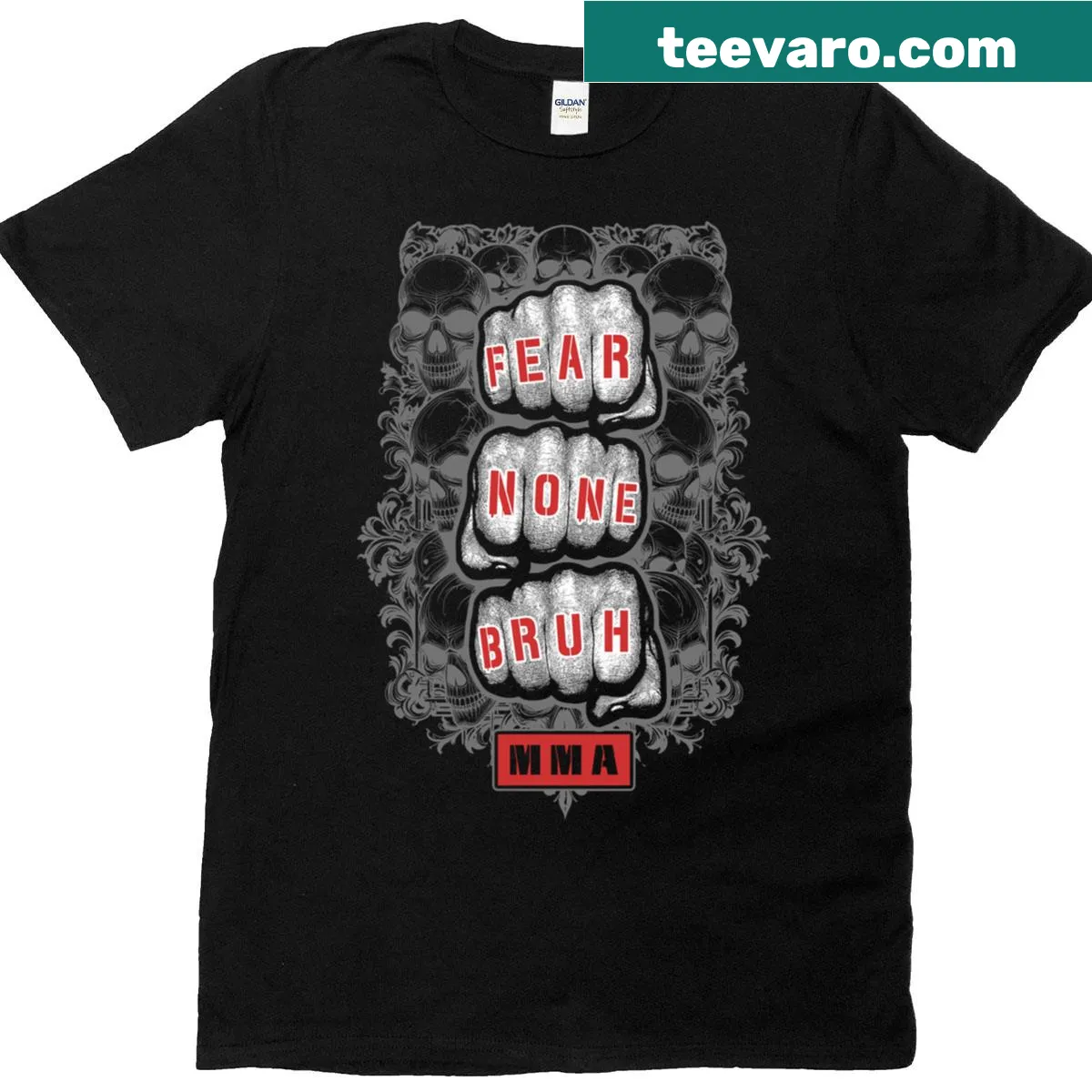MMA themed t-shirt with a skull and fist graphic — on a men's t-shirt