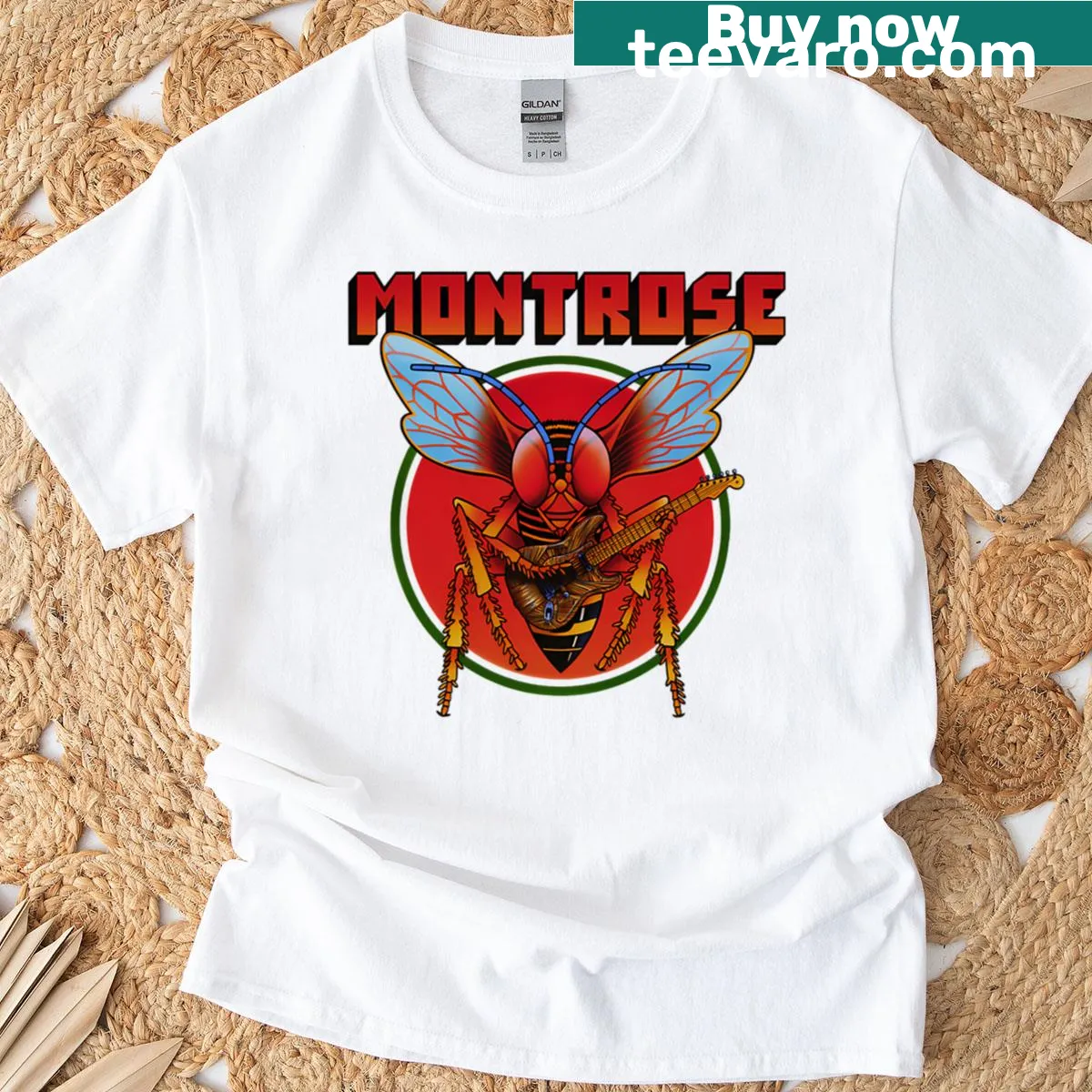 Illustrative t-shirt celebrating the Montroses California rock band — on a men's t-shirt