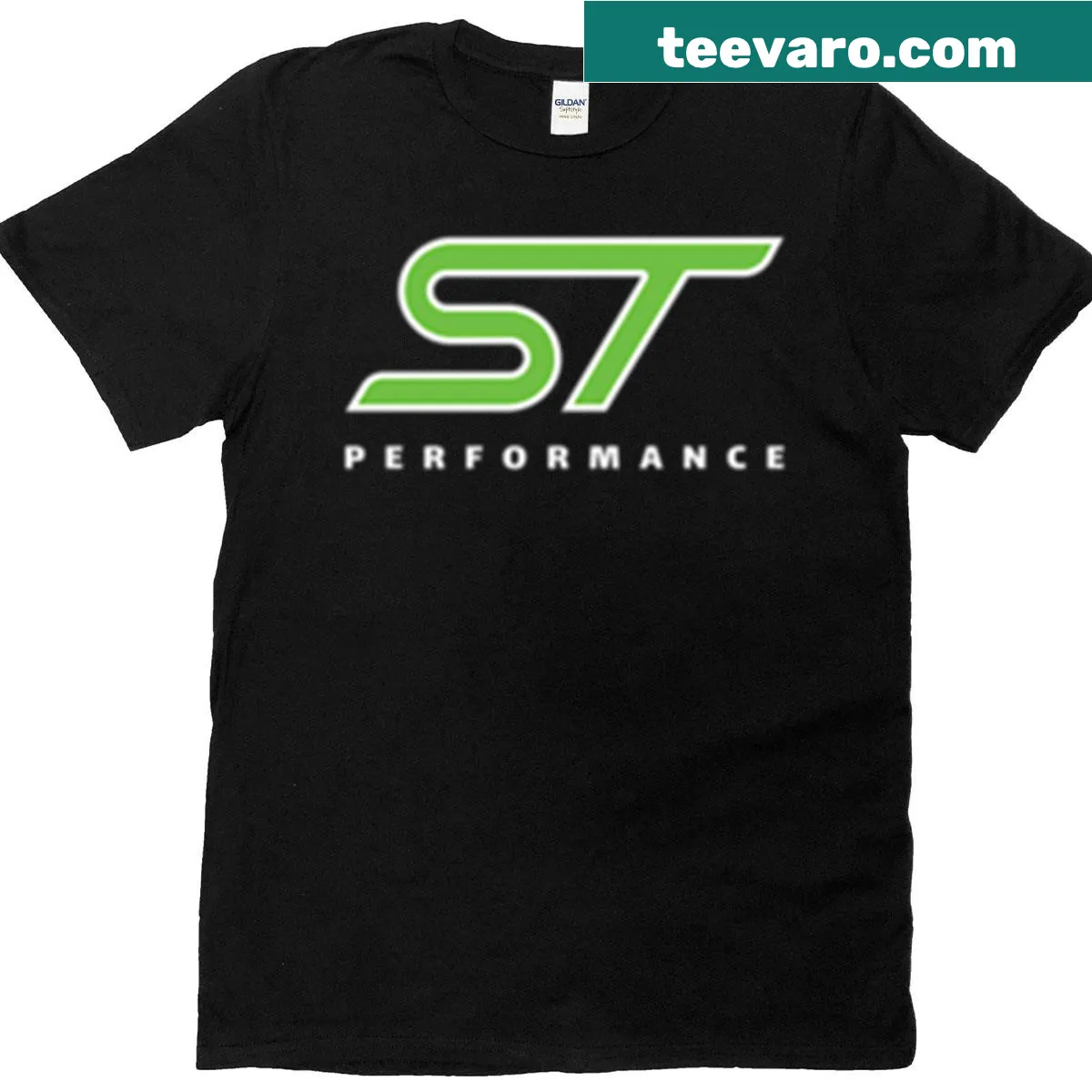 Motorsport-themed t-shirt with a performance badge design — on a men's t-shirt