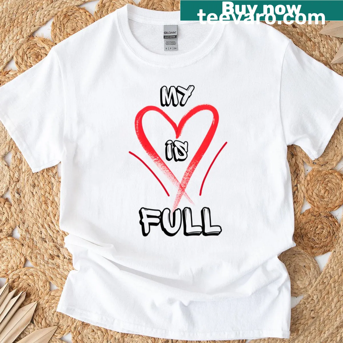 Oversized t-shirt with a playful quote 'My Heart Is Full.' — on a men's t-shirt