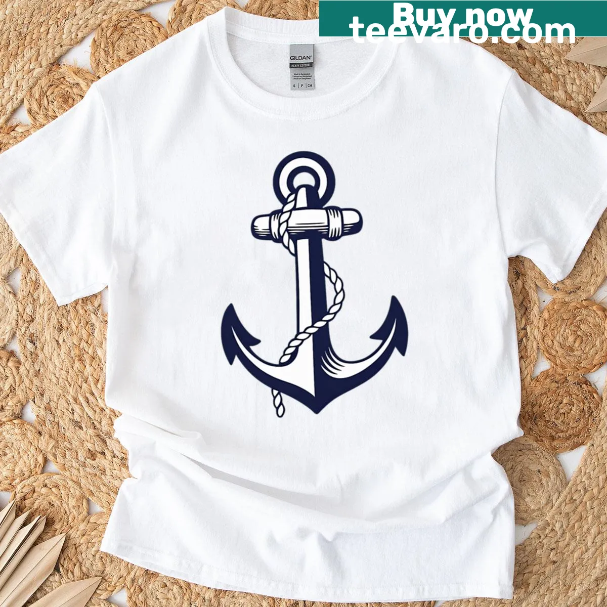 Nautical-themed T-shirt featuring a detailed anchor illustration for ocean lovers — on a men's t-shirt