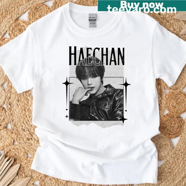 Monochrome collage T-shirt featuring NCT Haechan in black and white