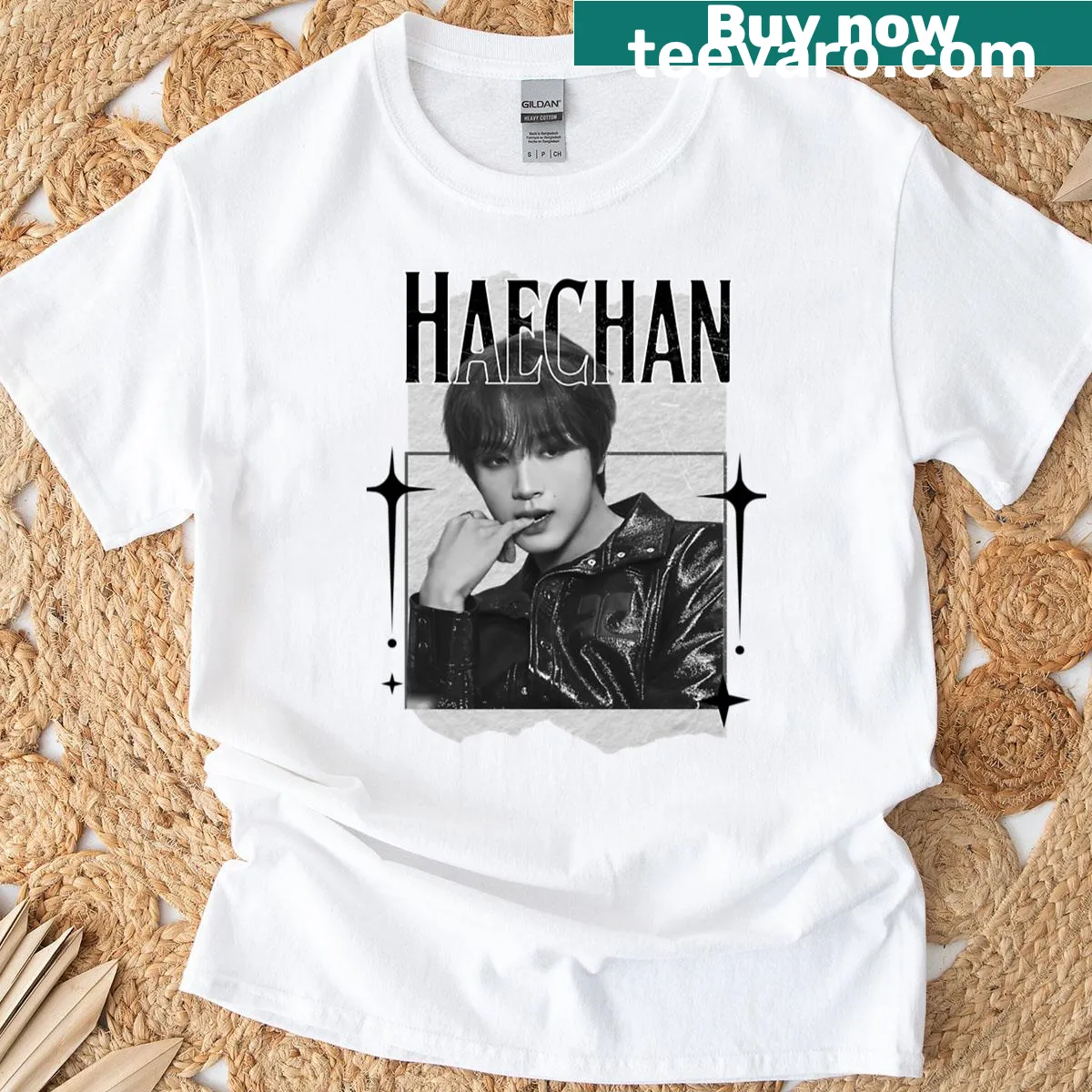 Monochrome collage T-shirt featuring NCT Haechan in black and white — on a men's t-shirt