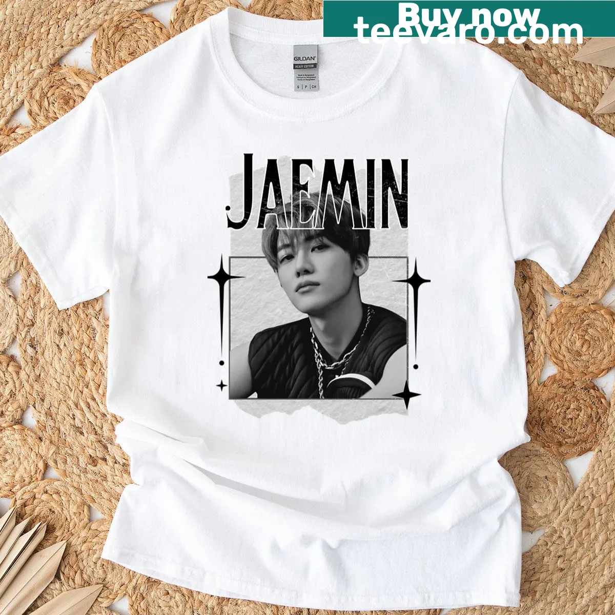 Monochrome collage t-shirt featuring NCT Jaemin from K-pop — on a men's t-shirt
