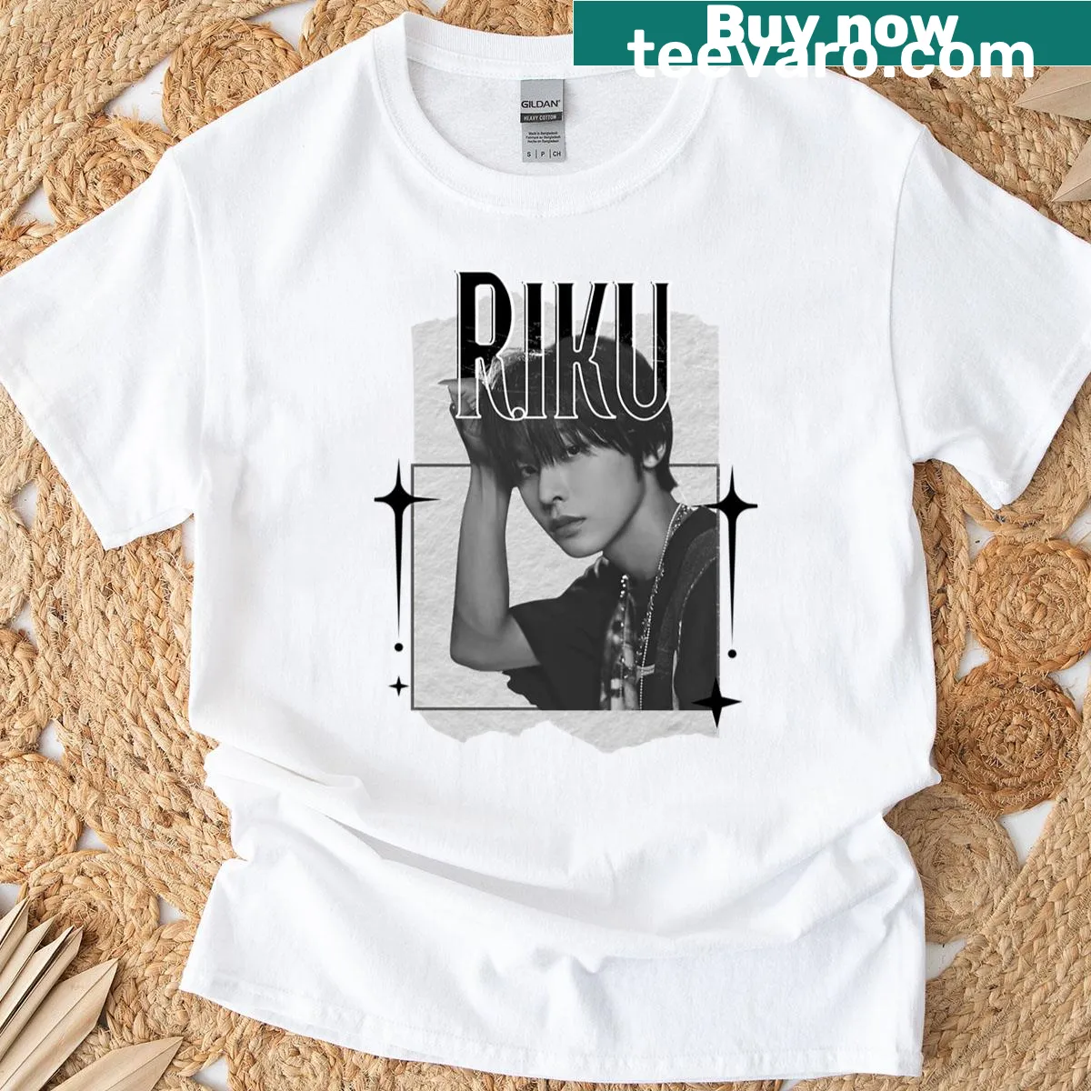 Monochrome collage t-shirt featuring NCT Riku — on a men's t-shirt