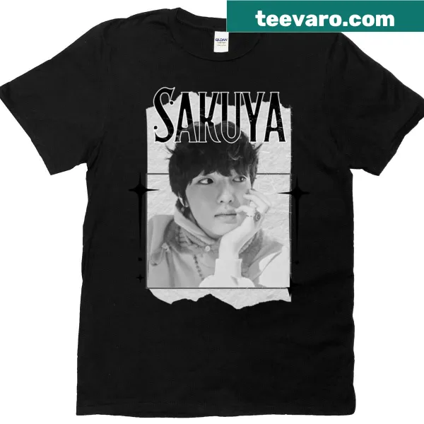 Oversized monochrome NCT Sakuya graphic t-shirt for K-pop fans