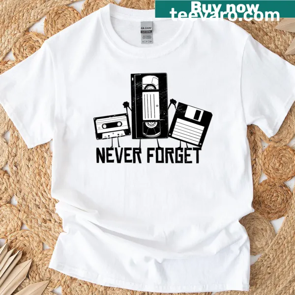 Retro VCR cassette tape and floppy disk graphic on t-shirt