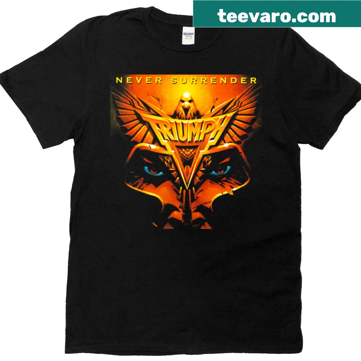 Inspirational t-shirt with the phrase 'Never Surrender' in bold typography — on a men's t-shirt