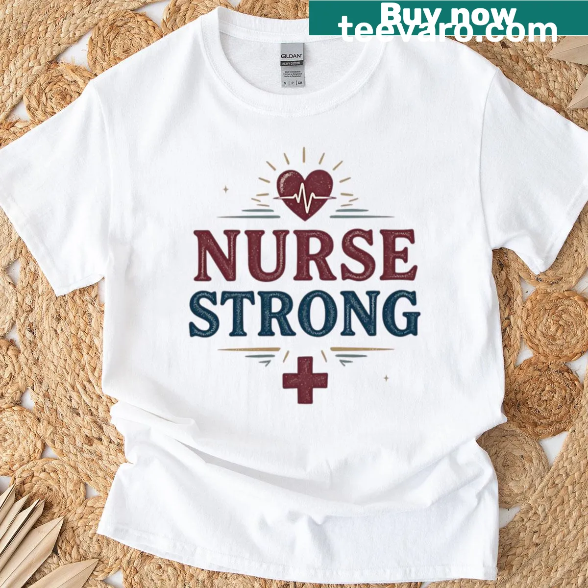 Vintage-style nurse strong graphic on an oversized t-shirt. — on a men's t-shirt