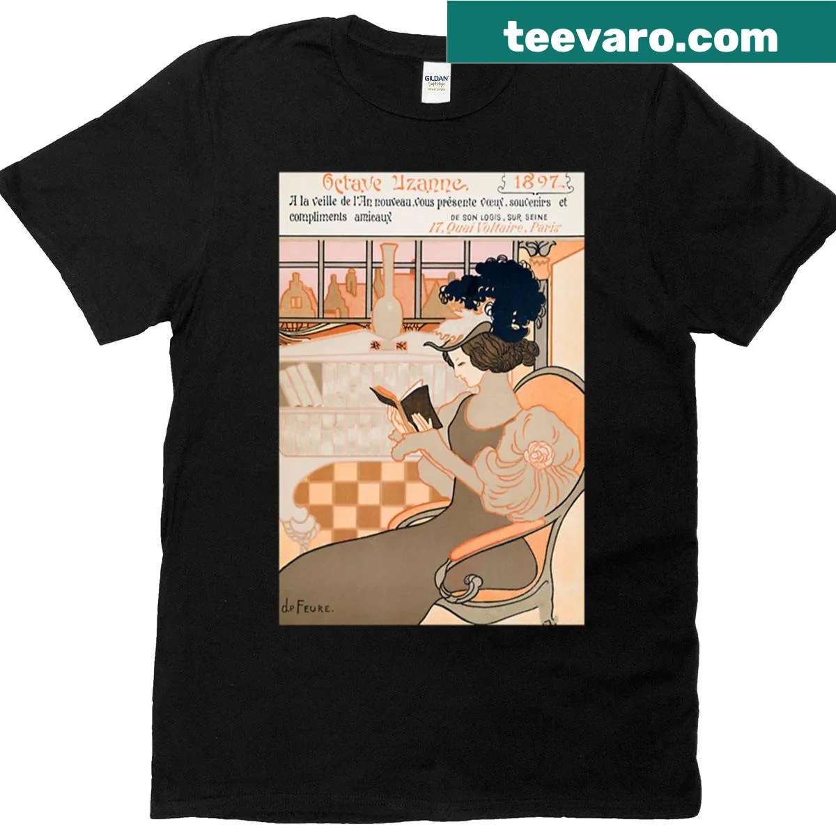 Oversized t-shirt featuring Art Nouveau New Year's card design — on a men's t-shirt