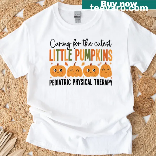 T-shirt featuring a pumpkin and pediatric therapy theme