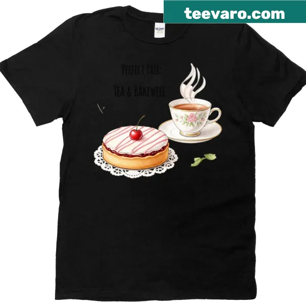 Cute watercolor design of tea and Bakewell tart on T-shirt