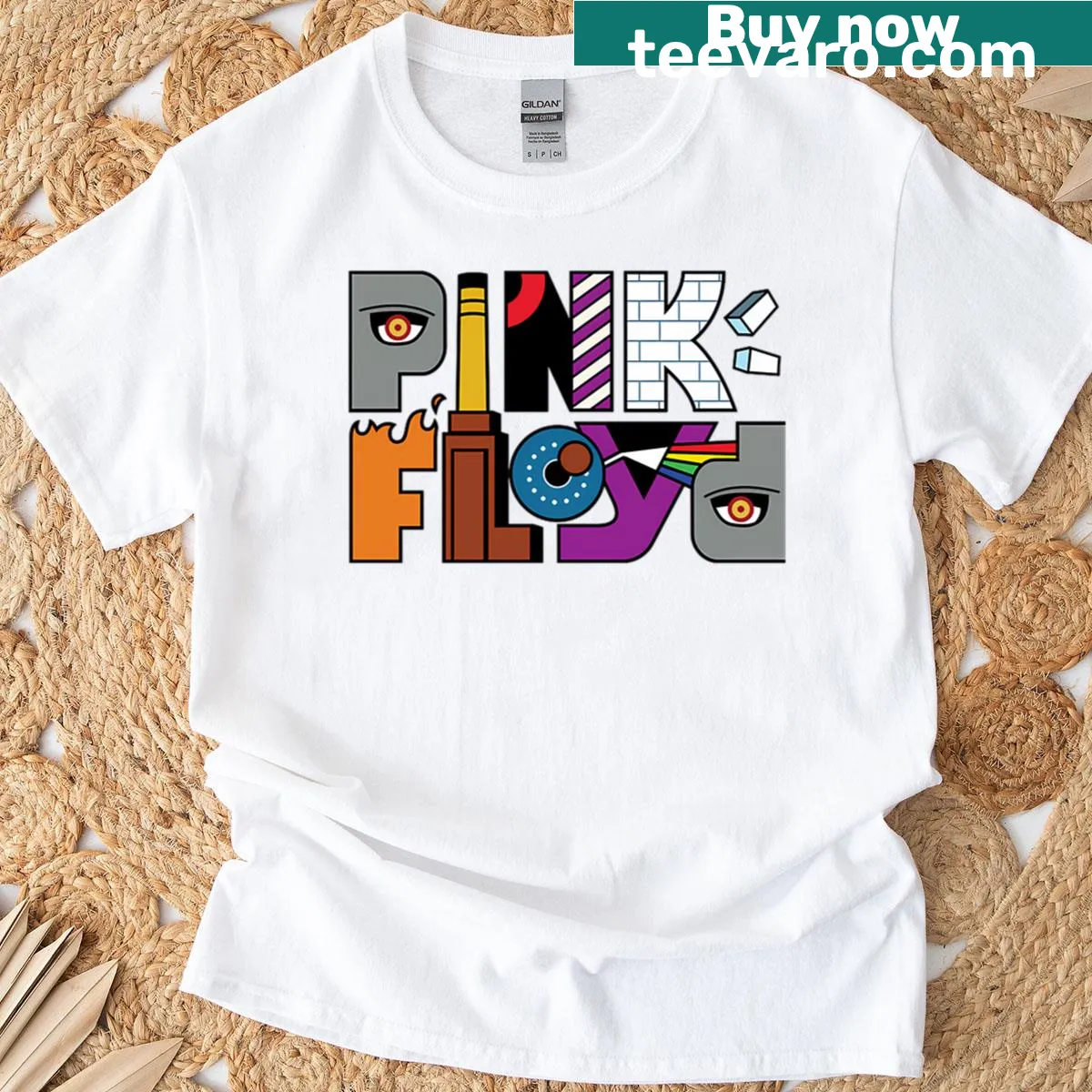 Illustrative Pink Floyd logo t-shirt — on a men's t-shirt