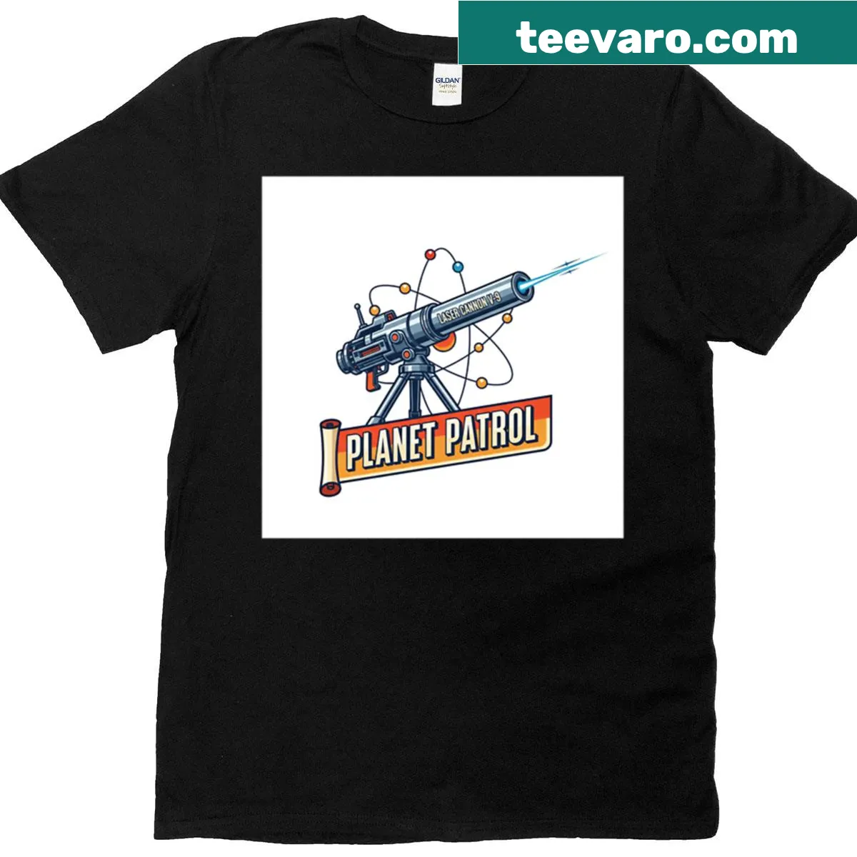 T-shirt with an adventurous Planet Patrol graphic — on a men's t-shirt