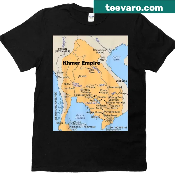 Vintage map of the Khmer Empire on a T-shirt
