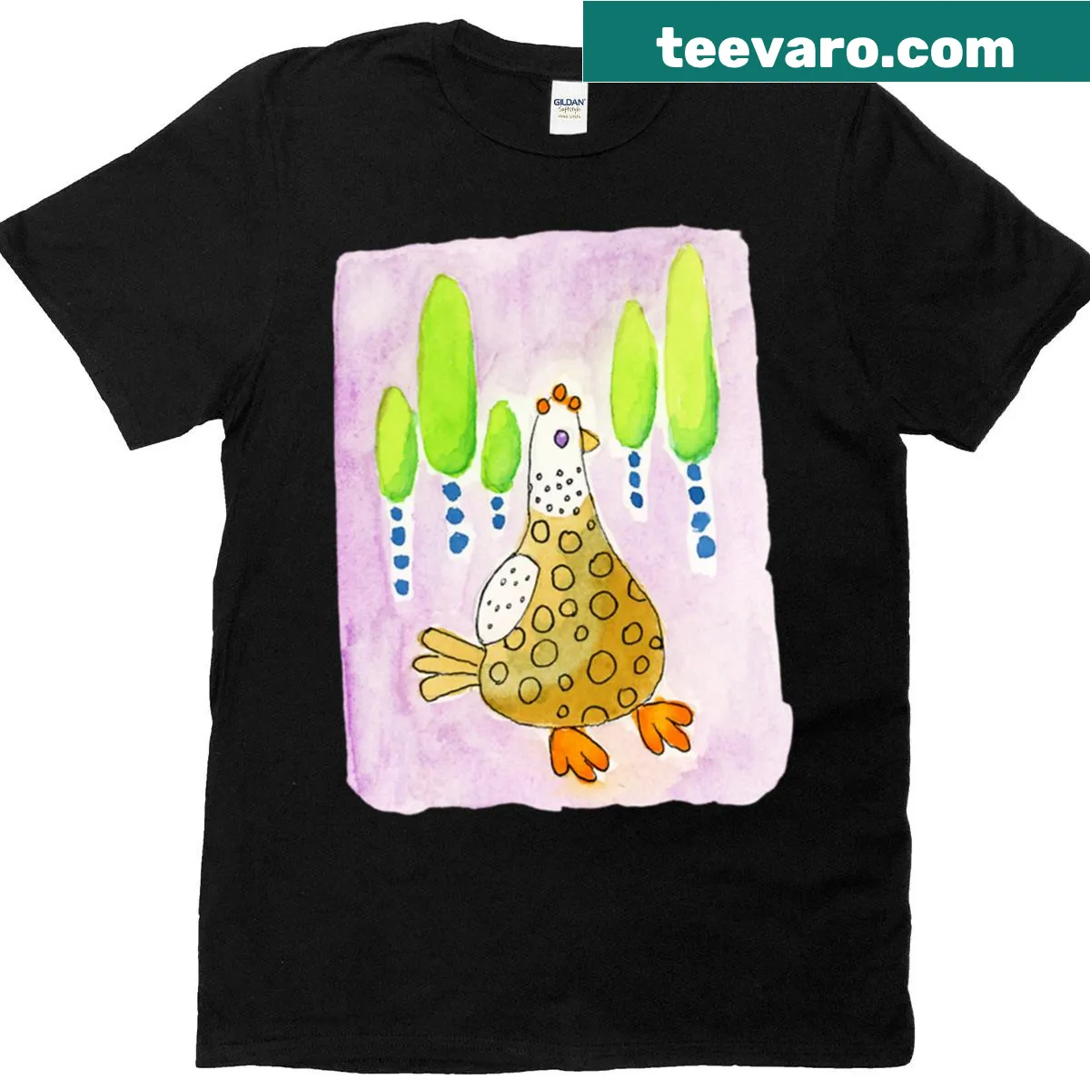 Playful chicken design t-shirt with cartoon style — on a men's t-shirt