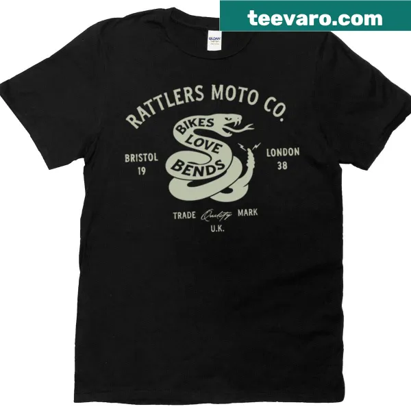 Illustrated motorcycle T-shirt with 'Bikes Love Bends' text