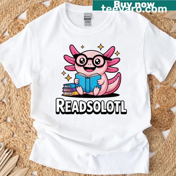 Kawaii axolotl with books design on t-shirt for kids