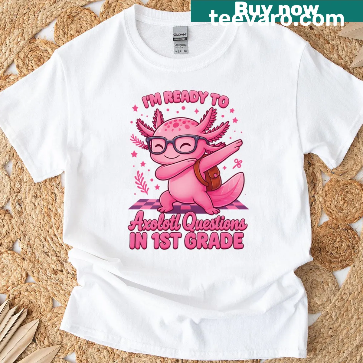 Dabbing axolotl graphic t-shirt for girls starting first grade — on a men's t-shirt