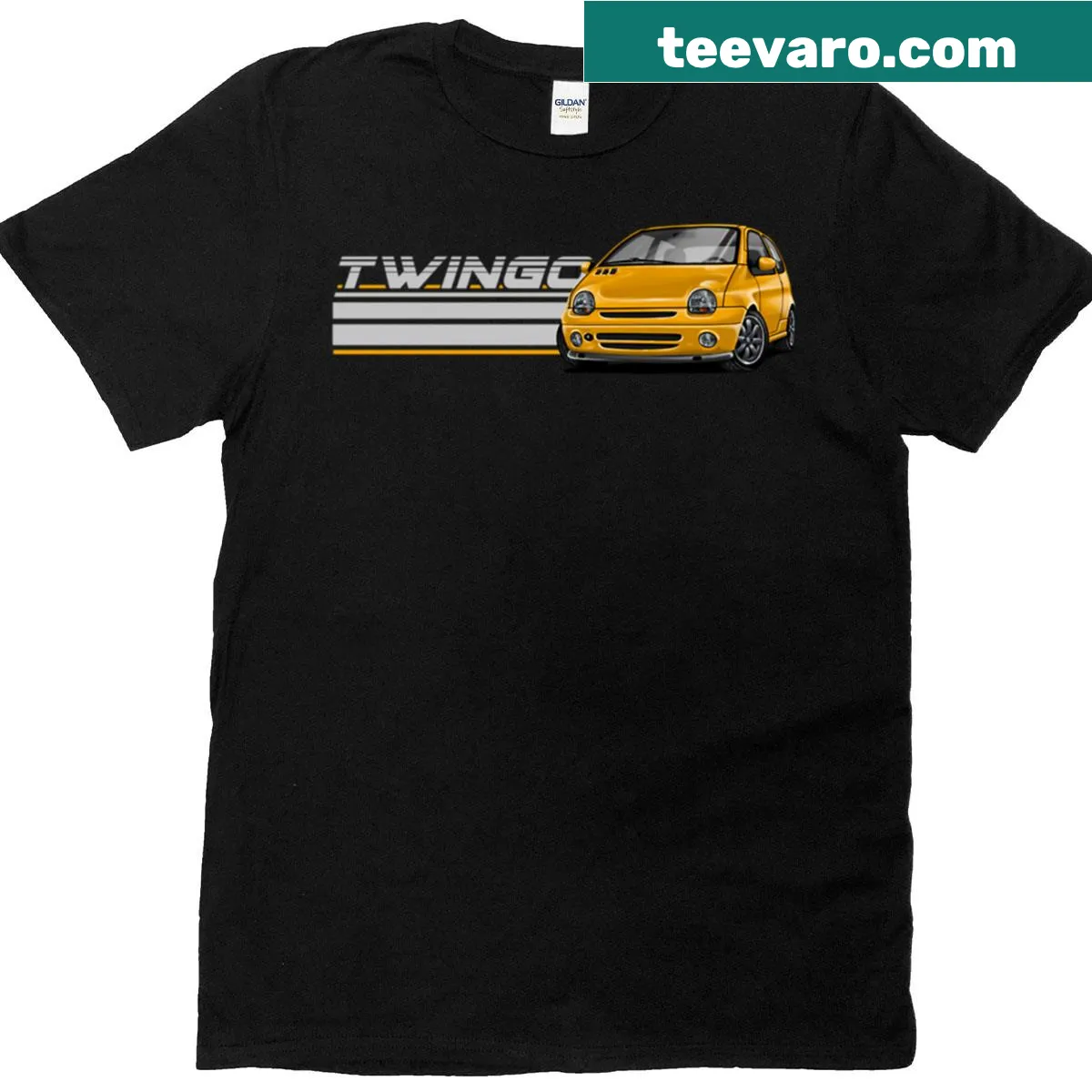 Illustrative Renault Twingo design T-shirt for car enthusiasts — on a men's t-shirt