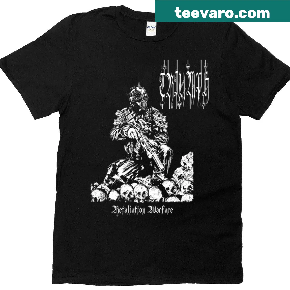 T-shirt featuring a tactical warfare graphic — on a men's t-shirt