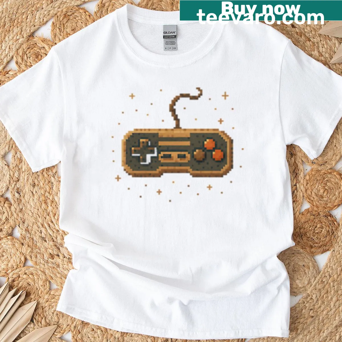 Pixel art T-shirt featuring retro gaming console design — on a men's t-shirt