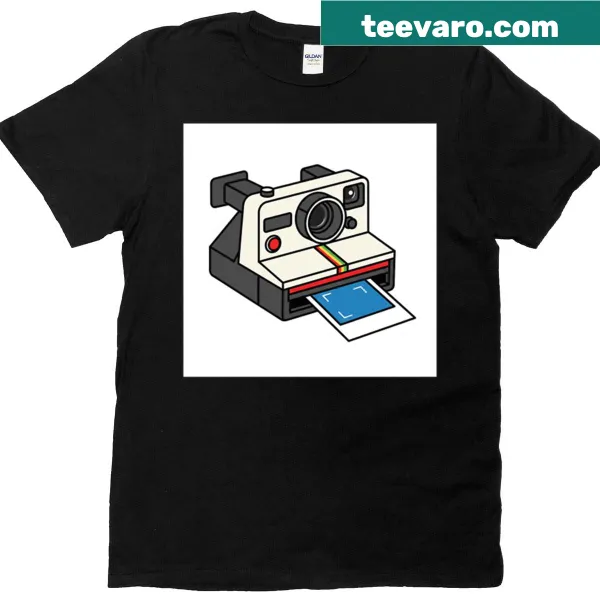 Illustration of a vintage Polaroid camera on a T-shirt