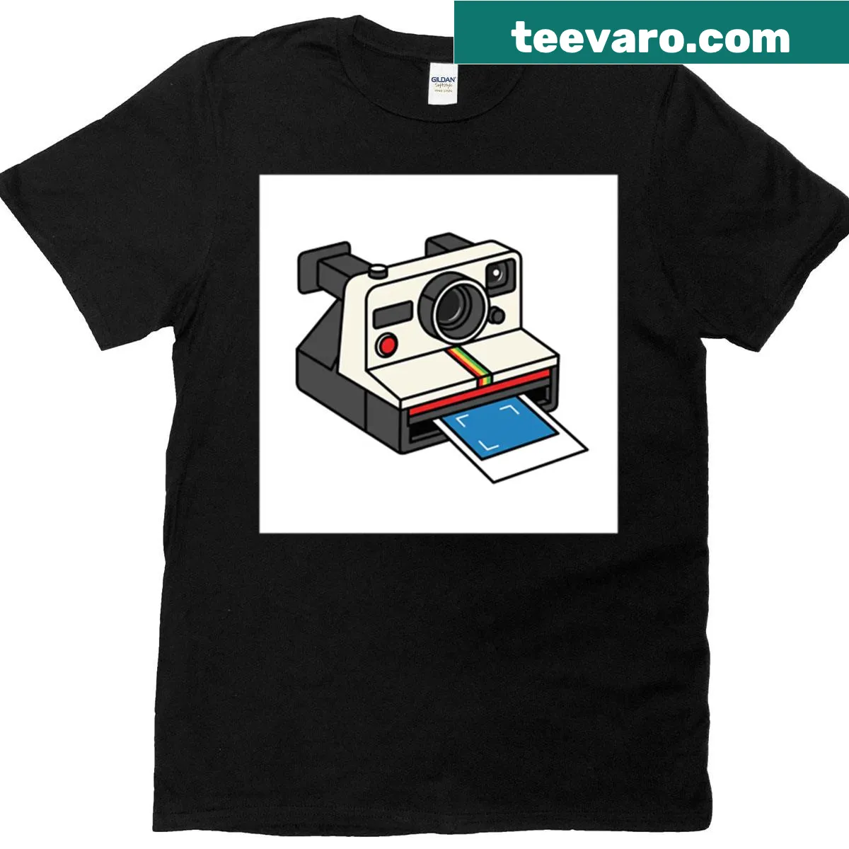 Illustration of a vintage Polaroid camera on a T-shirt — on a men's t-shirt