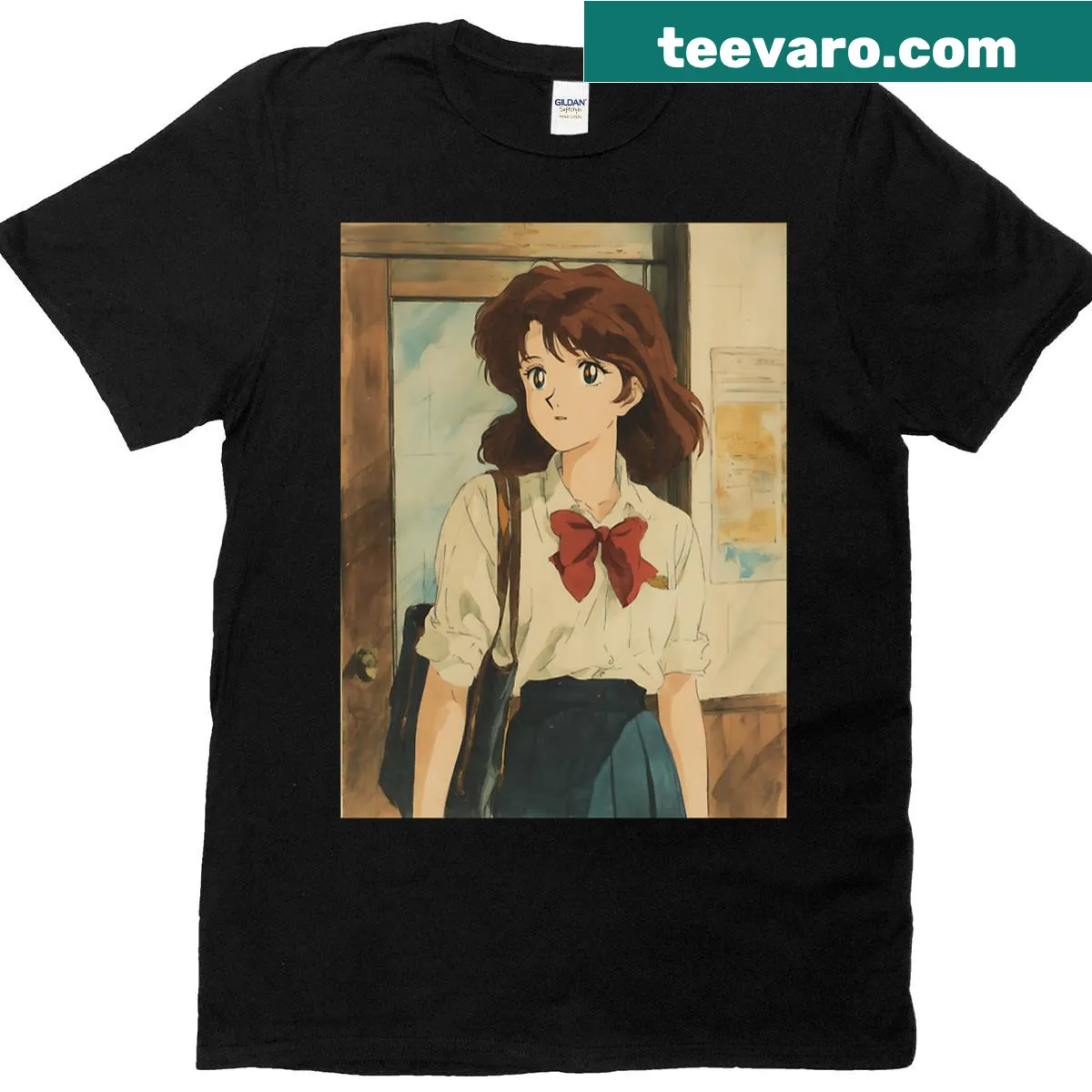 Oversized T-shirt featuring retro school anime aesthetic illustrations — on a men's t-shirt