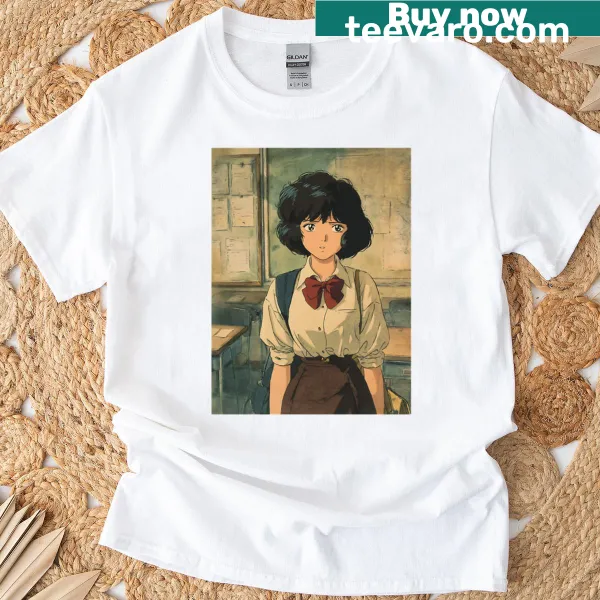 Retro school anime style t-shirt with schoolgirl character
