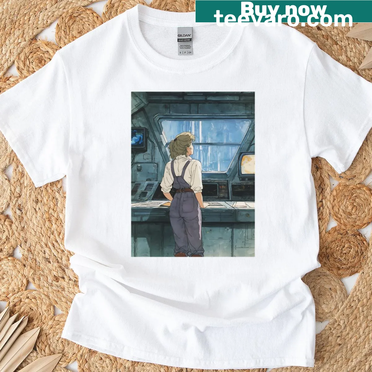 Retro sci-fi anime themed t-shirt with nostalgic vibes — on a men's t-shirt