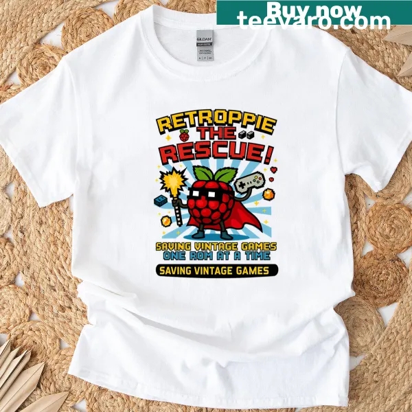 Graphic t-shirt celebrating Retropie and vintage gaming preservation